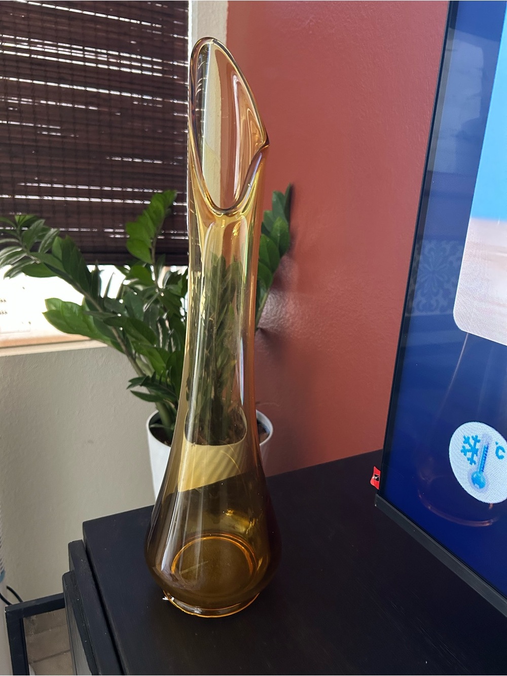 L.E smith Amber Glass Bud Vase - Elegant Home Accent